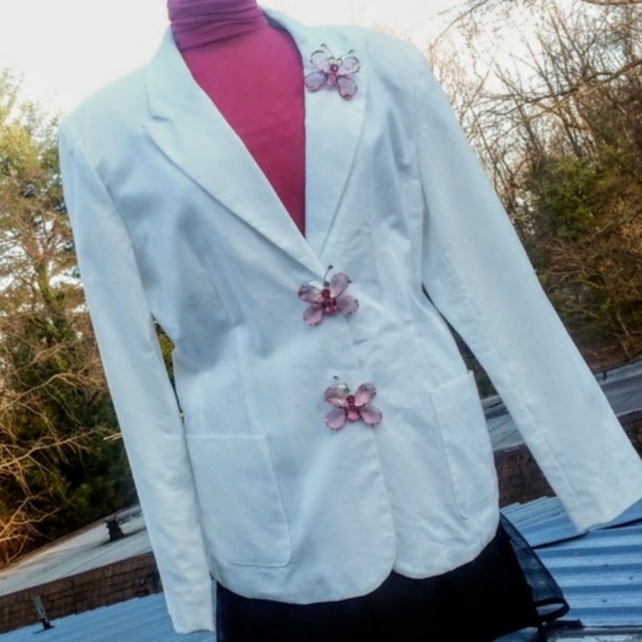 Chadwick's white linen/cotton 2 button blazer sz 16 COLONEL SANDERS COSTUME - Picture 1 of 4